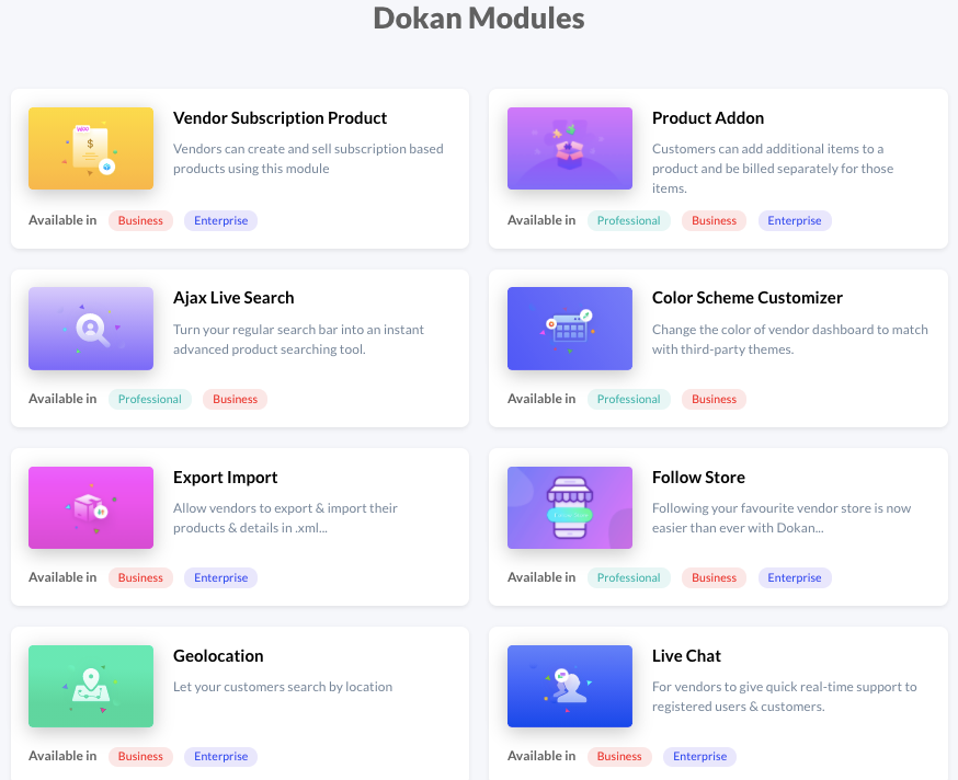 Dokan's top features and modules Dokan's top features