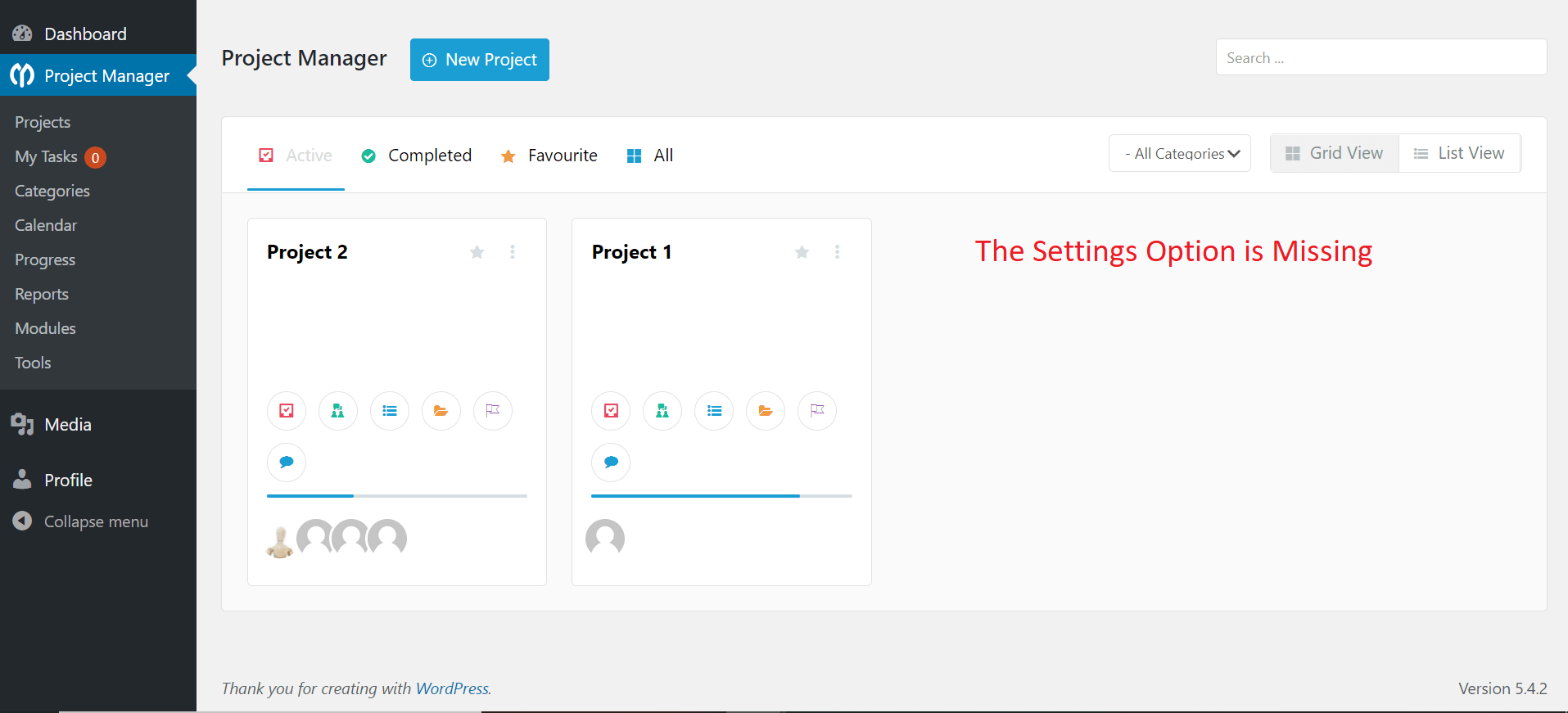 PM manager setting options in WP Project Manager