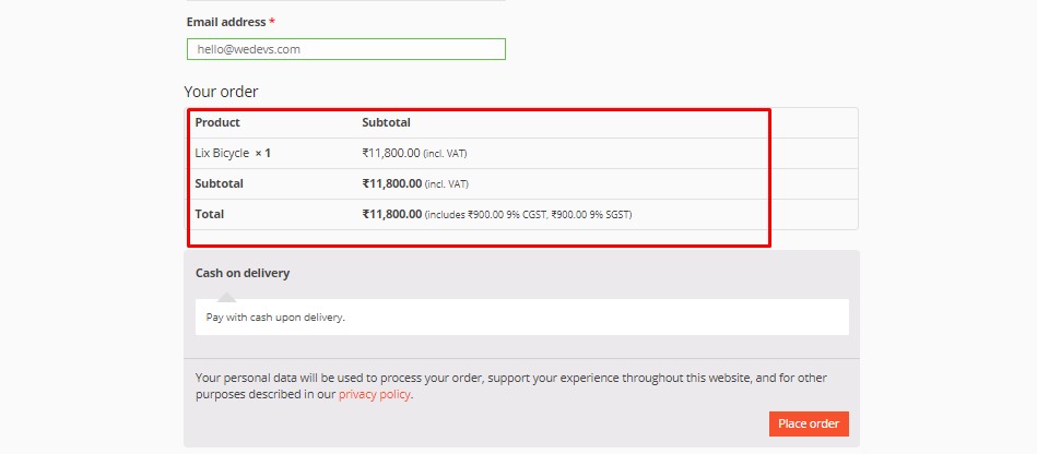 This is a screenshot of the checkout page along with the GST