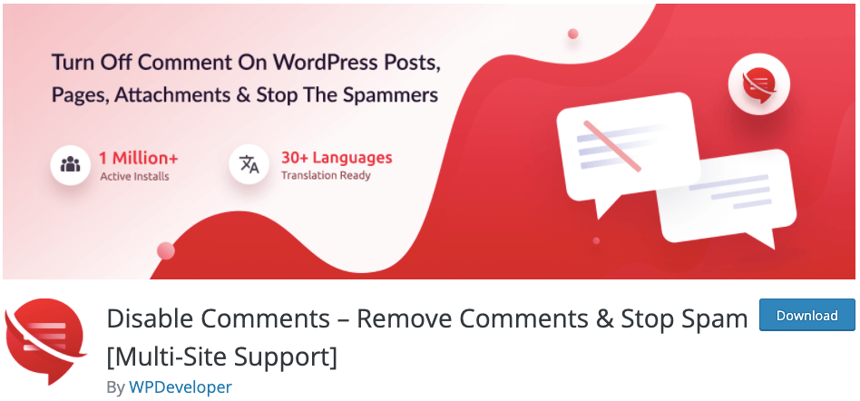 A screenshot of the disable comments plugin page overview- best wordpress plugins for blogs