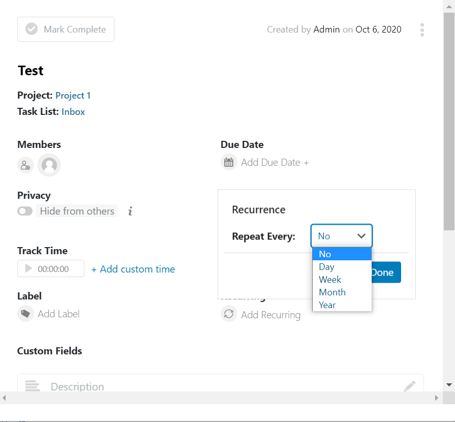 Setting up a Recurring Task