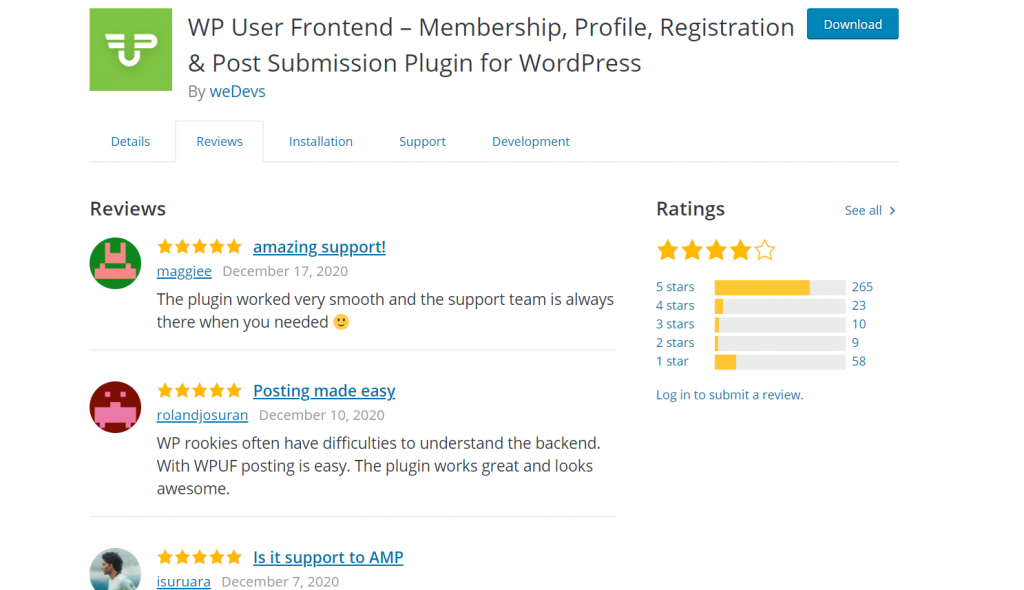 User Frontend reviews