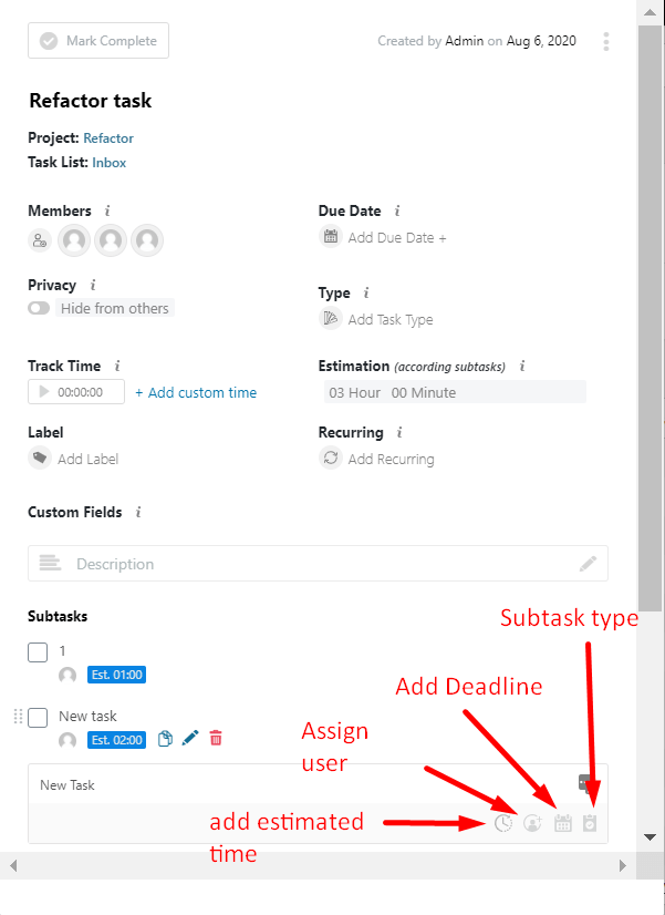 Date and assigning people button