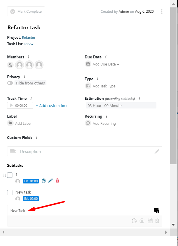 sub tasks to break down the taska