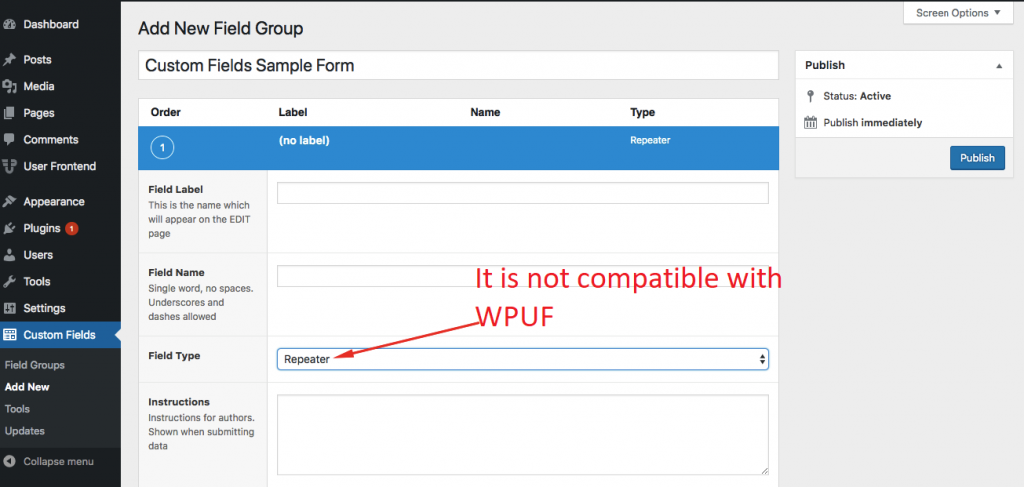 WPUF ACF Pro Plugin Repeater Field