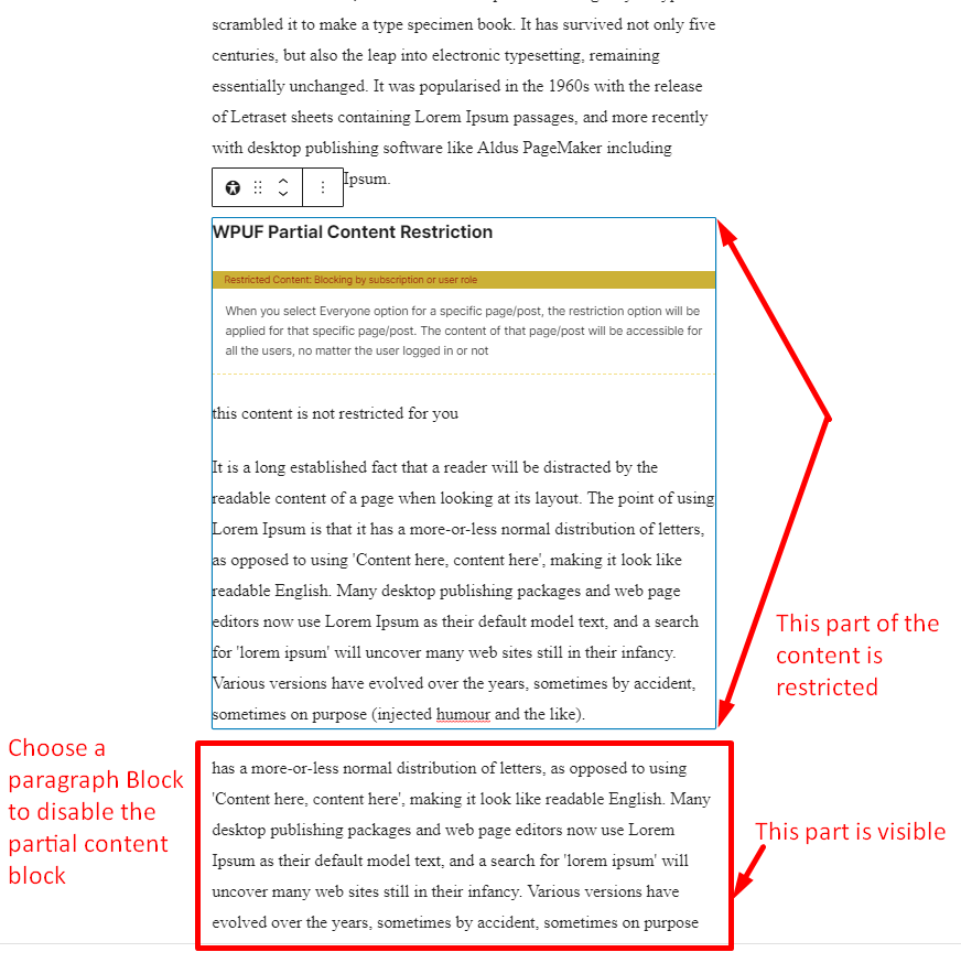 how to setup partial content restriction