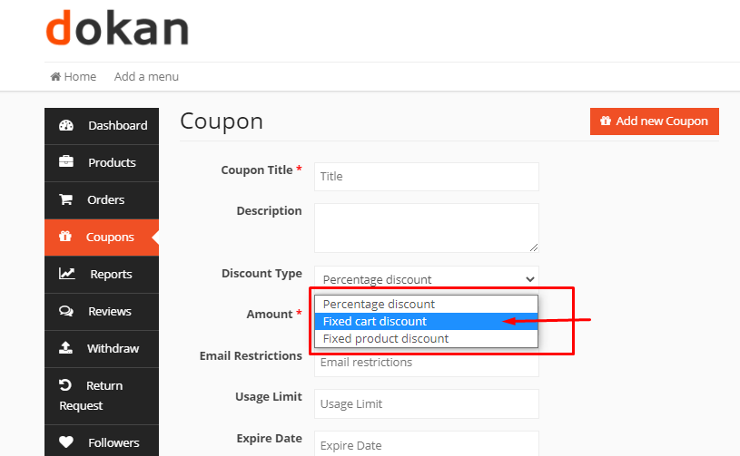 This image shows Fixed amount cart discount