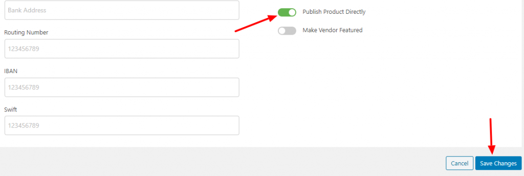 This image shows how to enable publish product directly 