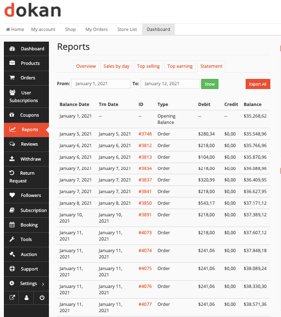 This image shows how to export reports as a CSV file