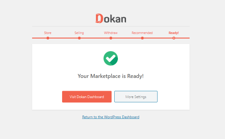 This is a screenshot of the Dokan Marketplace ready