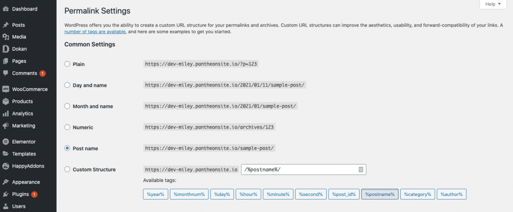 This image shows dokan-permalinks-common-settings