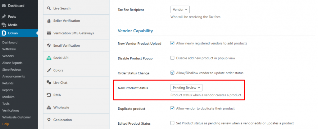 This image shows Dokan Product Approval System