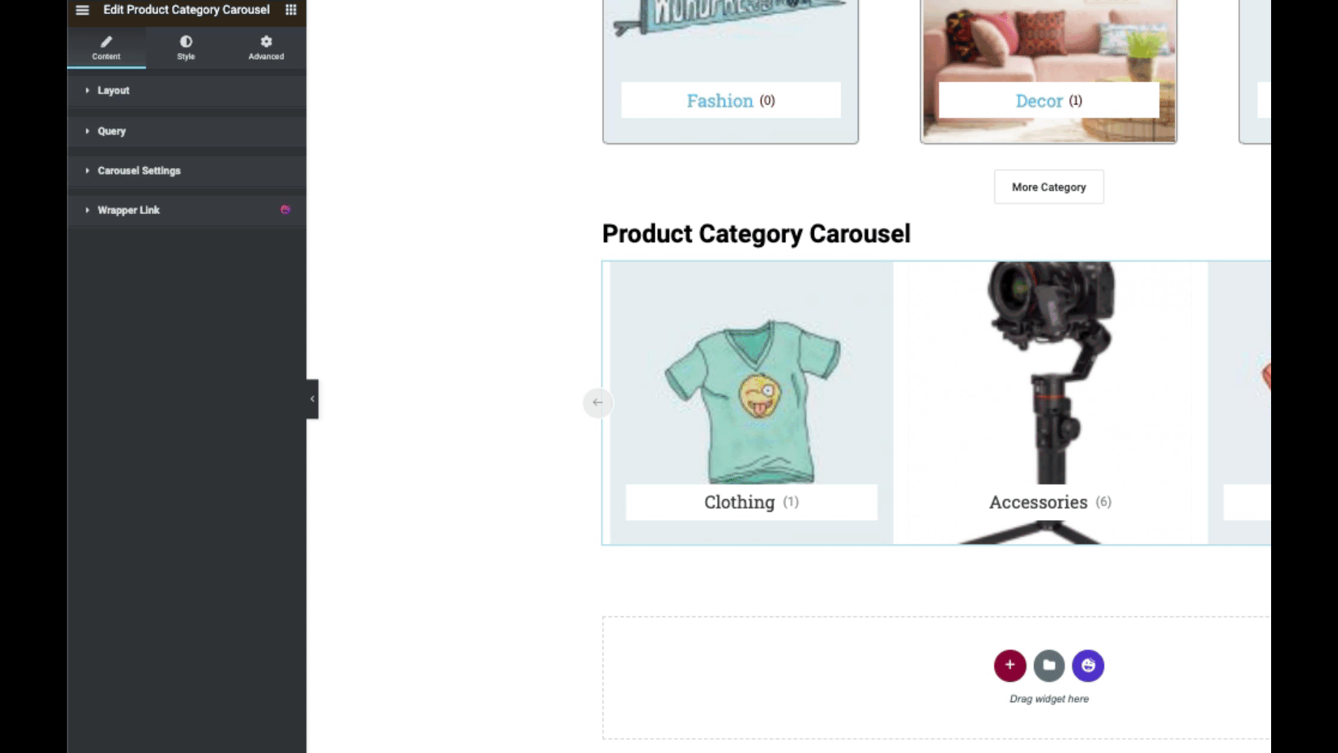 Settings of Product carousel widget