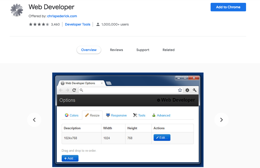 This is a screenshot of the Web developer Chrome WordPress extension