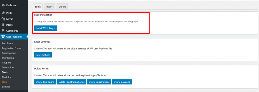 Install WPUF Pages