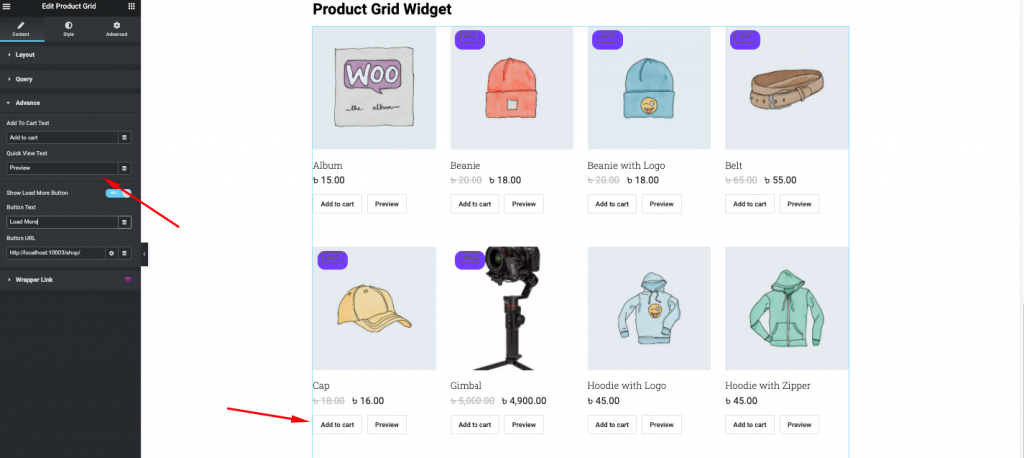 Product grid advance settings