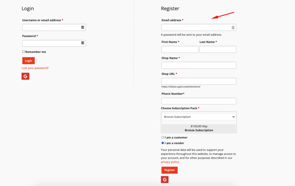 vendor registration form