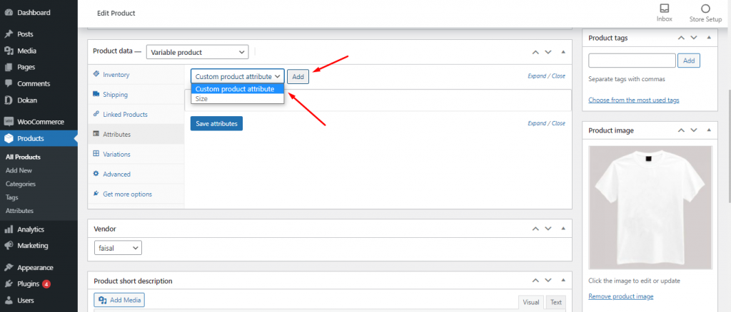 A screenshot of adding custom product attribute