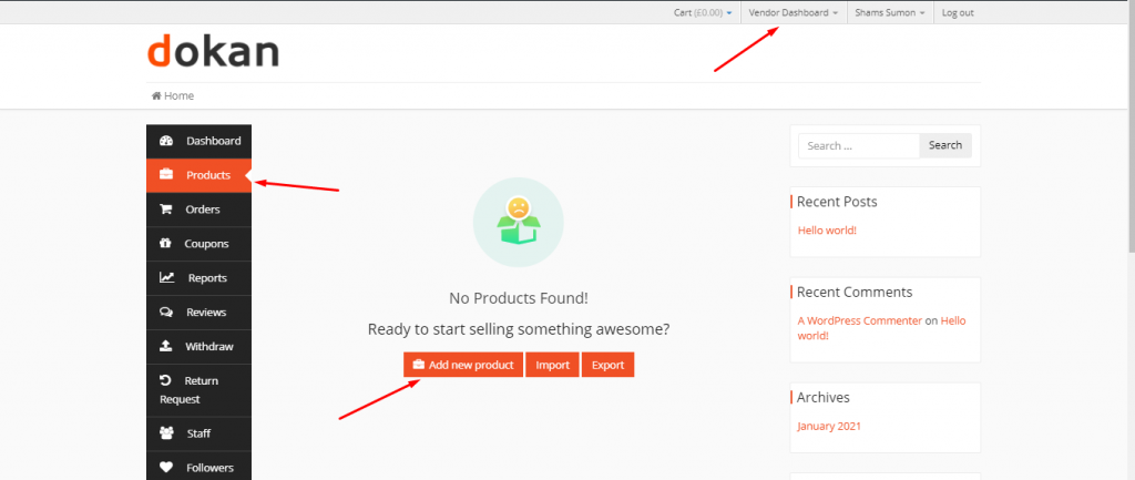 A screenshot of adding new product from frontend