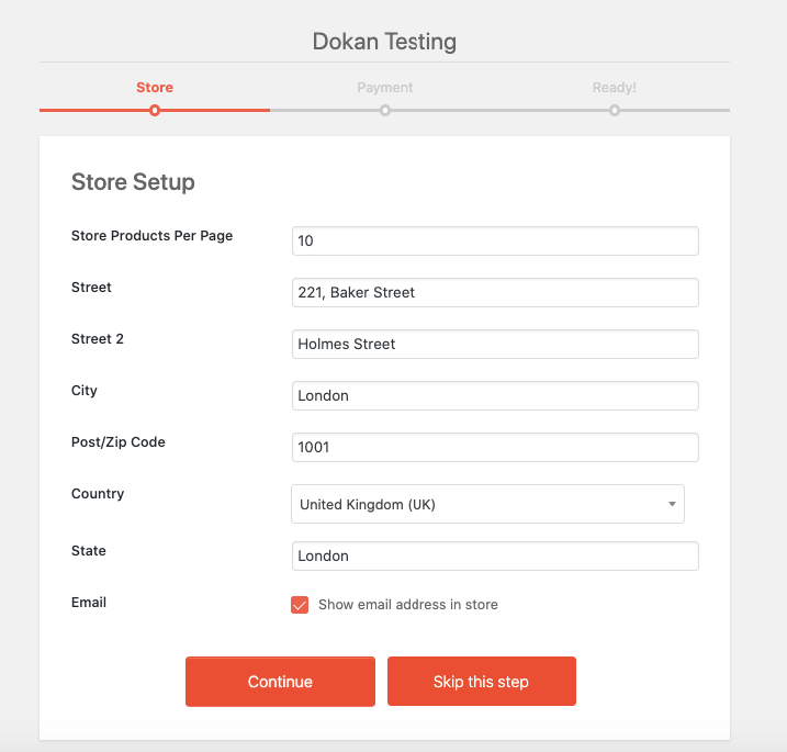 This image shows dokan-seller-setup-wizard-store