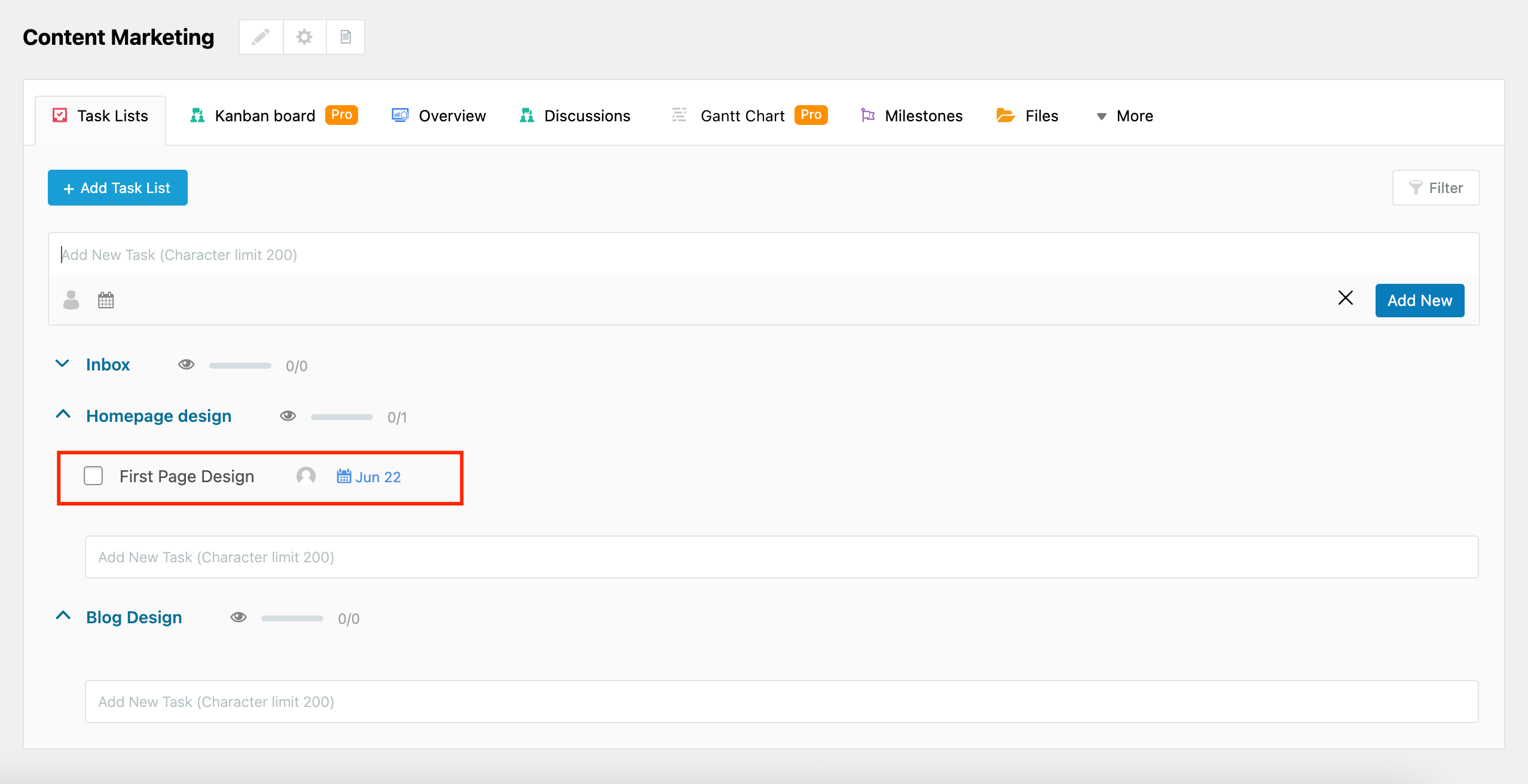 This is a screenshot of Task List added