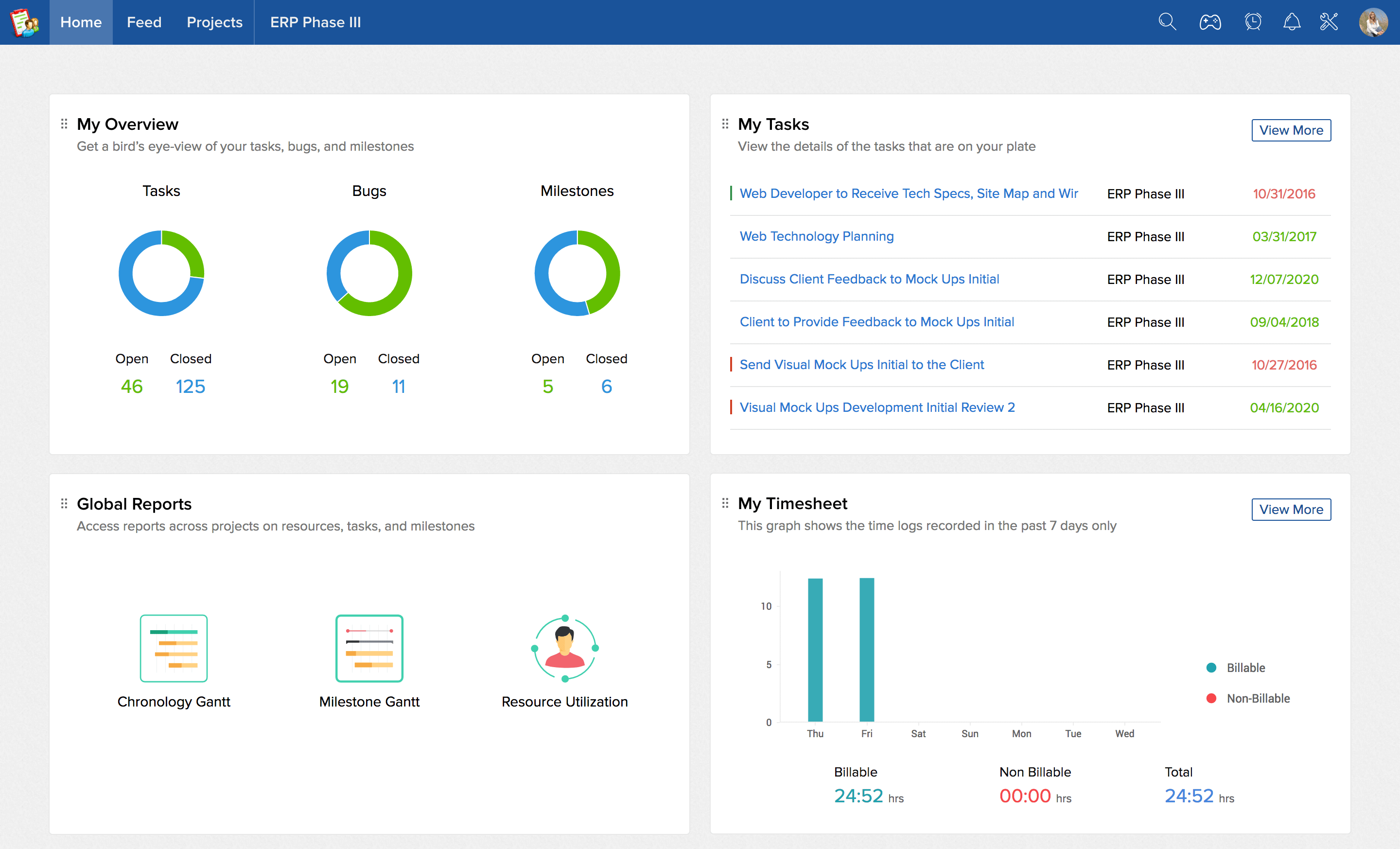 This is a screenshot of the Zoho Projects