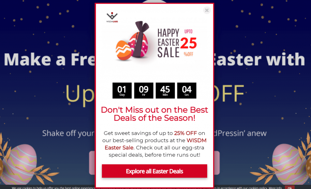 An example of how to use popups to promote limited time offers