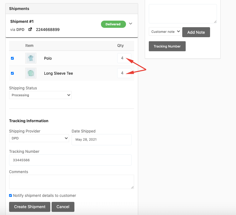 This image shows another shipment details Dokan shipping status