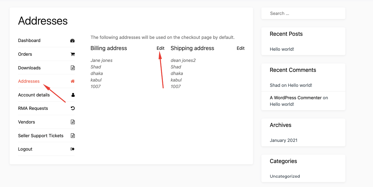 customer billing address