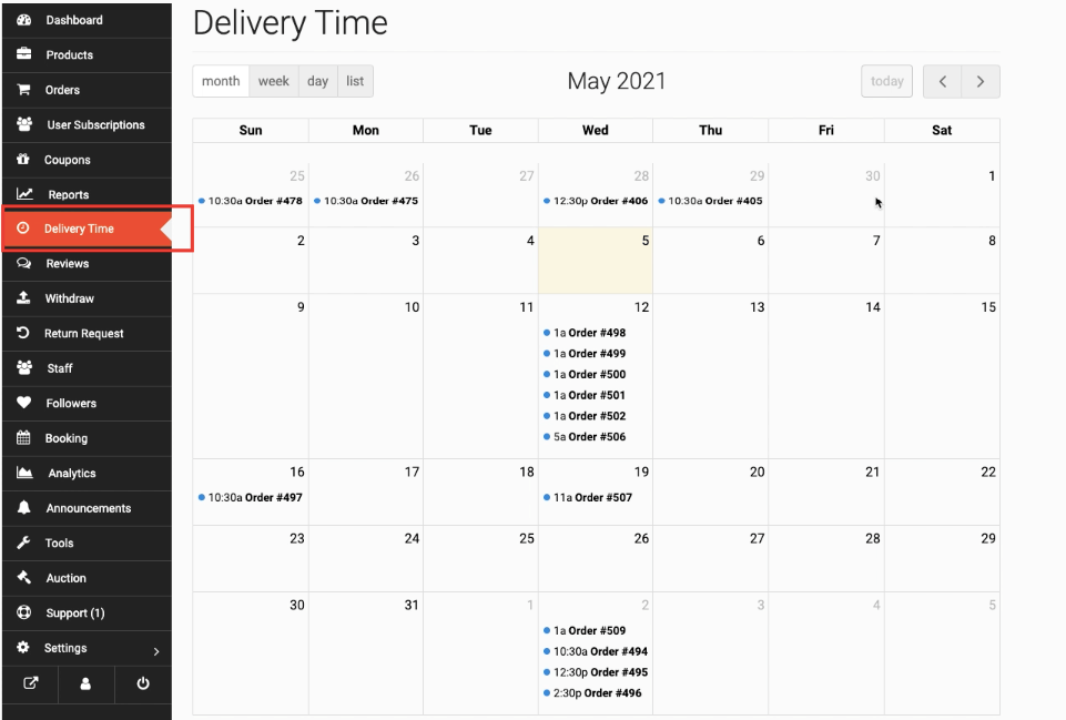 A screenshot of the calendar of the dashboard delivery time-how to start a medical supply store