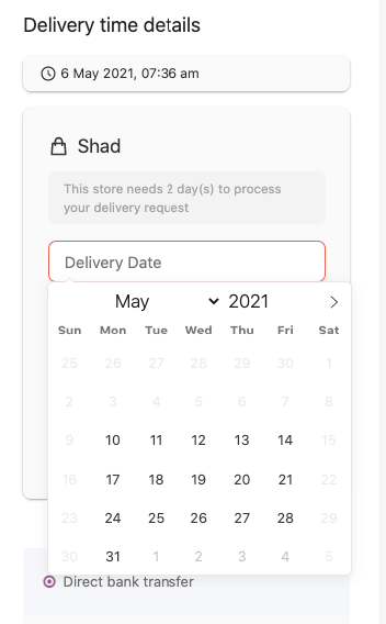this is a screenshot of delivery date select