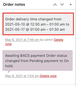 choose delivery date order notes