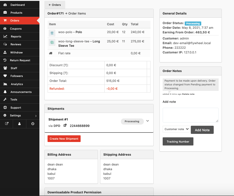 This image shows that a shipment has been created