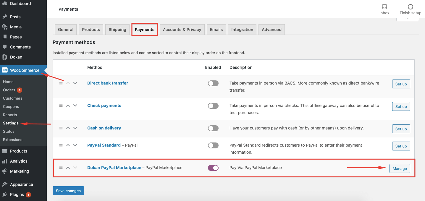WooCommerce Settings Payments