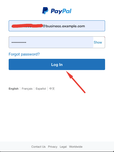 vendor PayPal log in
