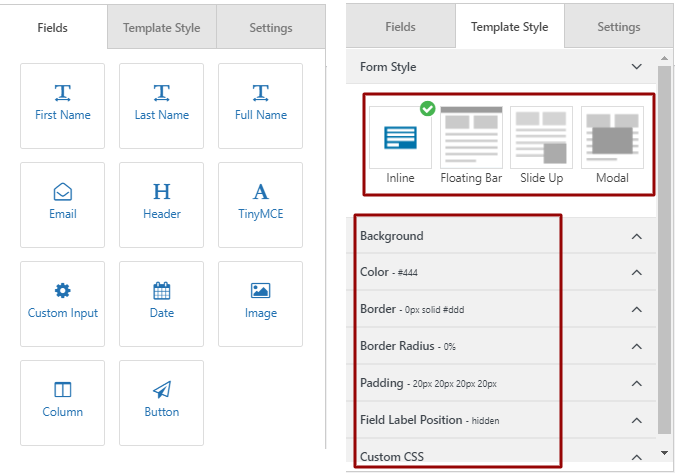 Fielsd and template style