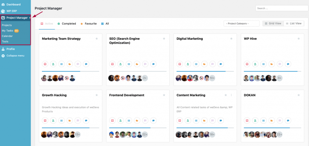 project manager dashboard