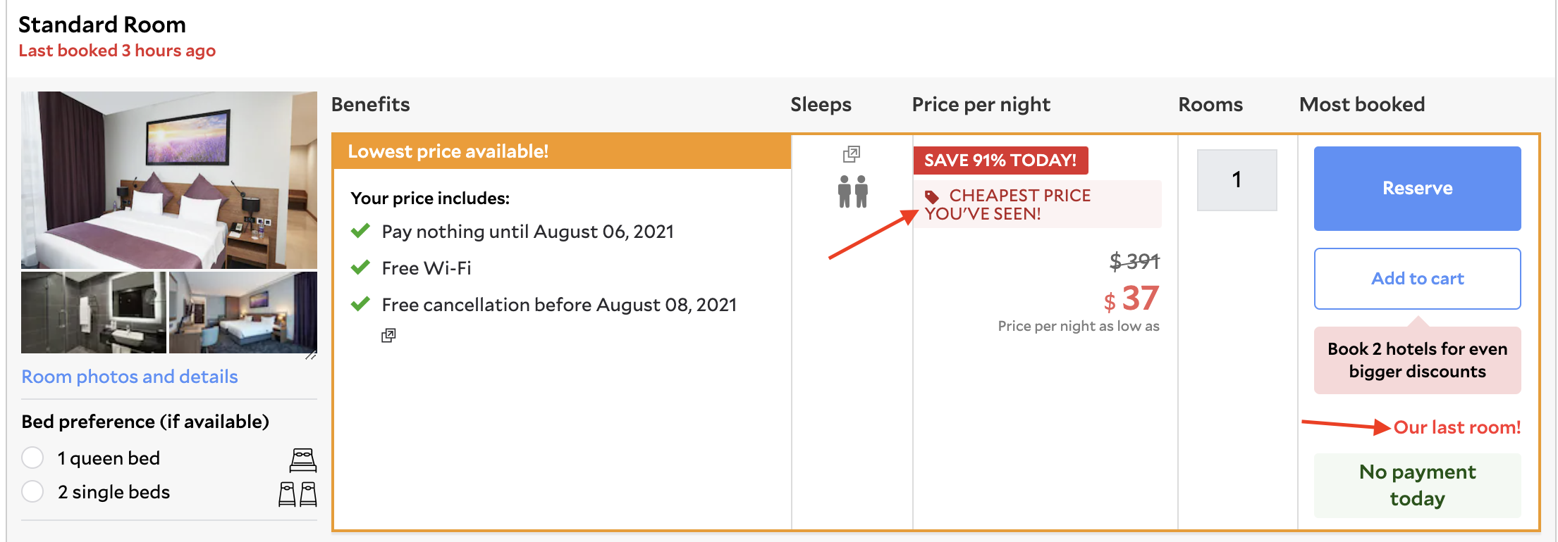 ecommerce Scarcity in hotel room booking