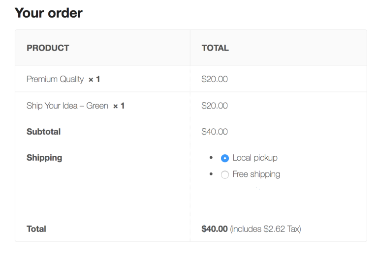 A screenshot of WooCommerce customer cart 