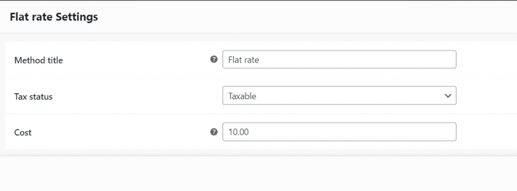 A screenshot of WooCommerce flat rate settings
