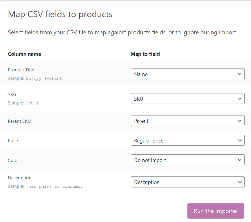 map csv fields