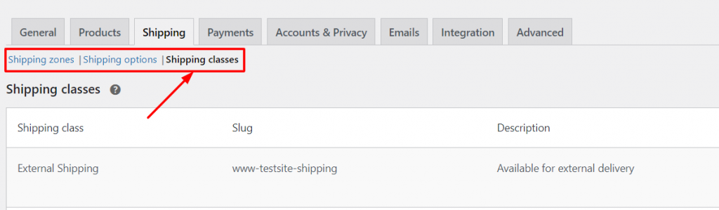 A screenshot of WooCommerce shipping classes