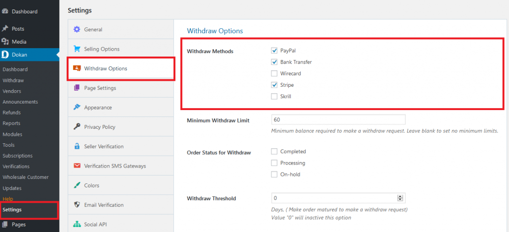 Dokan Withdraw Method_create a travel accessories website