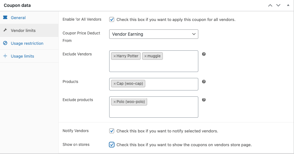 This image shows dokan exclude vendors option