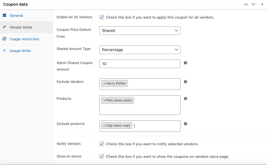 This image shows dokan shared amount option