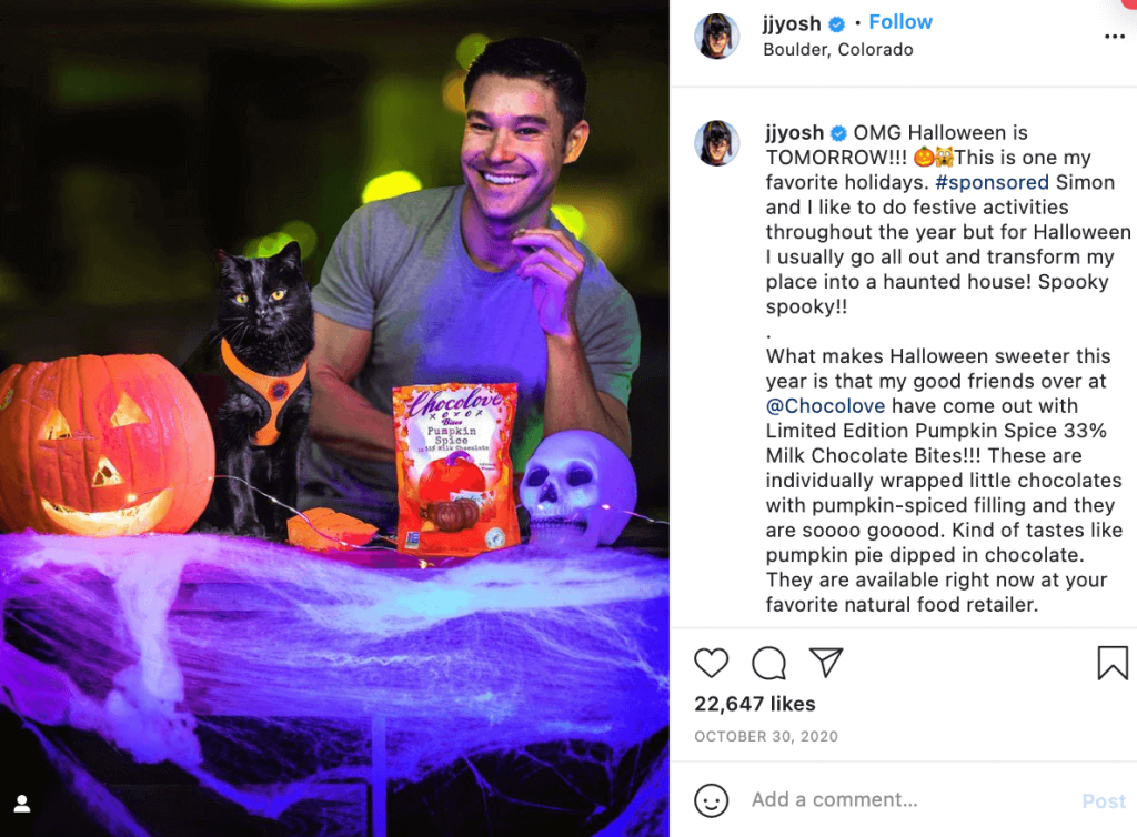 An example of influencer marketing on Halloween