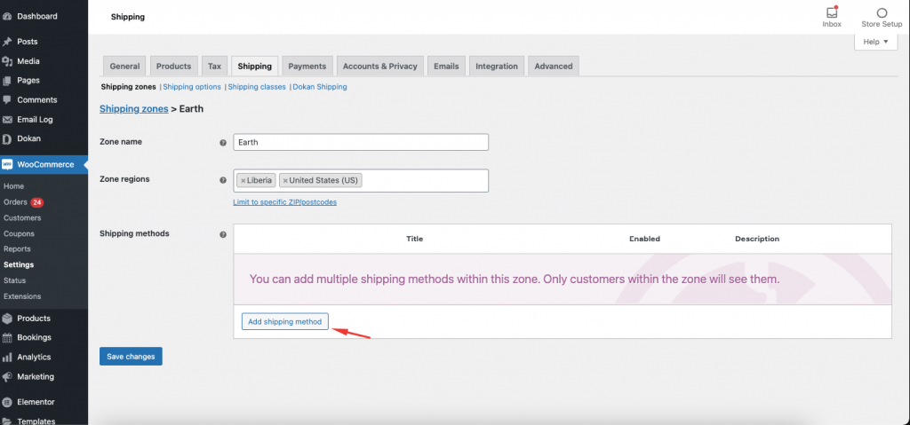 this is a screenshot of add shipping method
