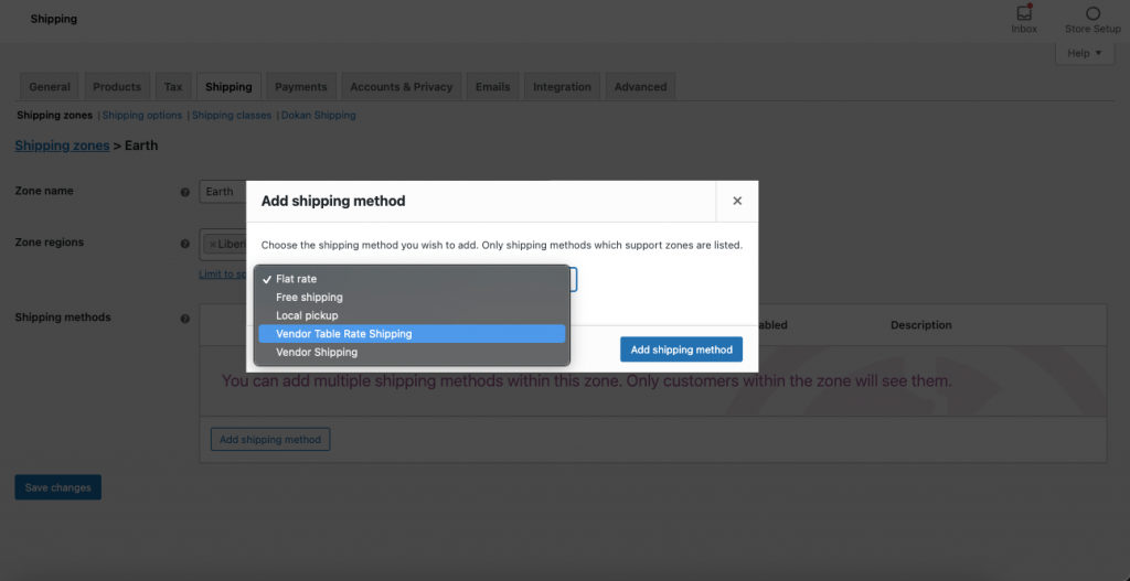 this is a screenshot of choose table rate shipping module