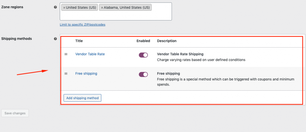 multiple shipping methods