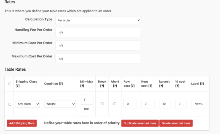 Creating shipping rules for product per order